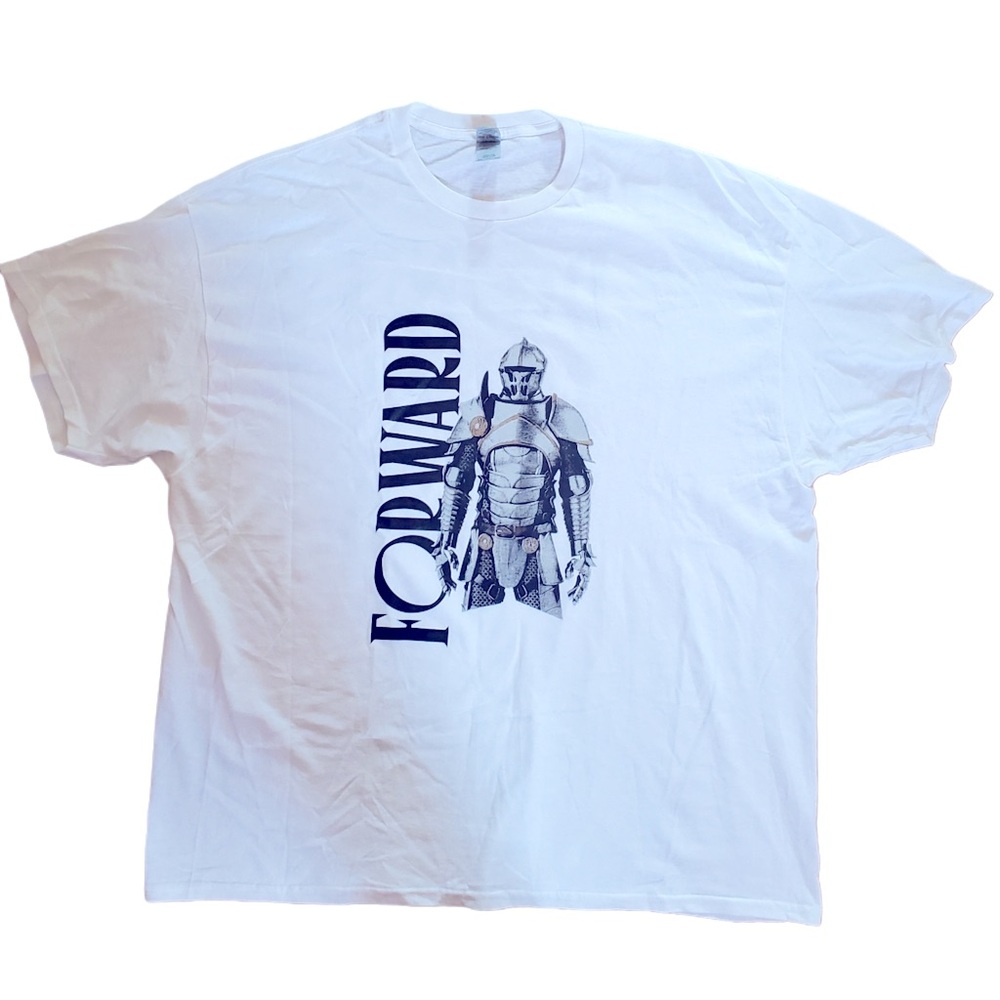 Faith Inspired Graphic Knight Design in White and Black XXL Men’s Crew Shirt!